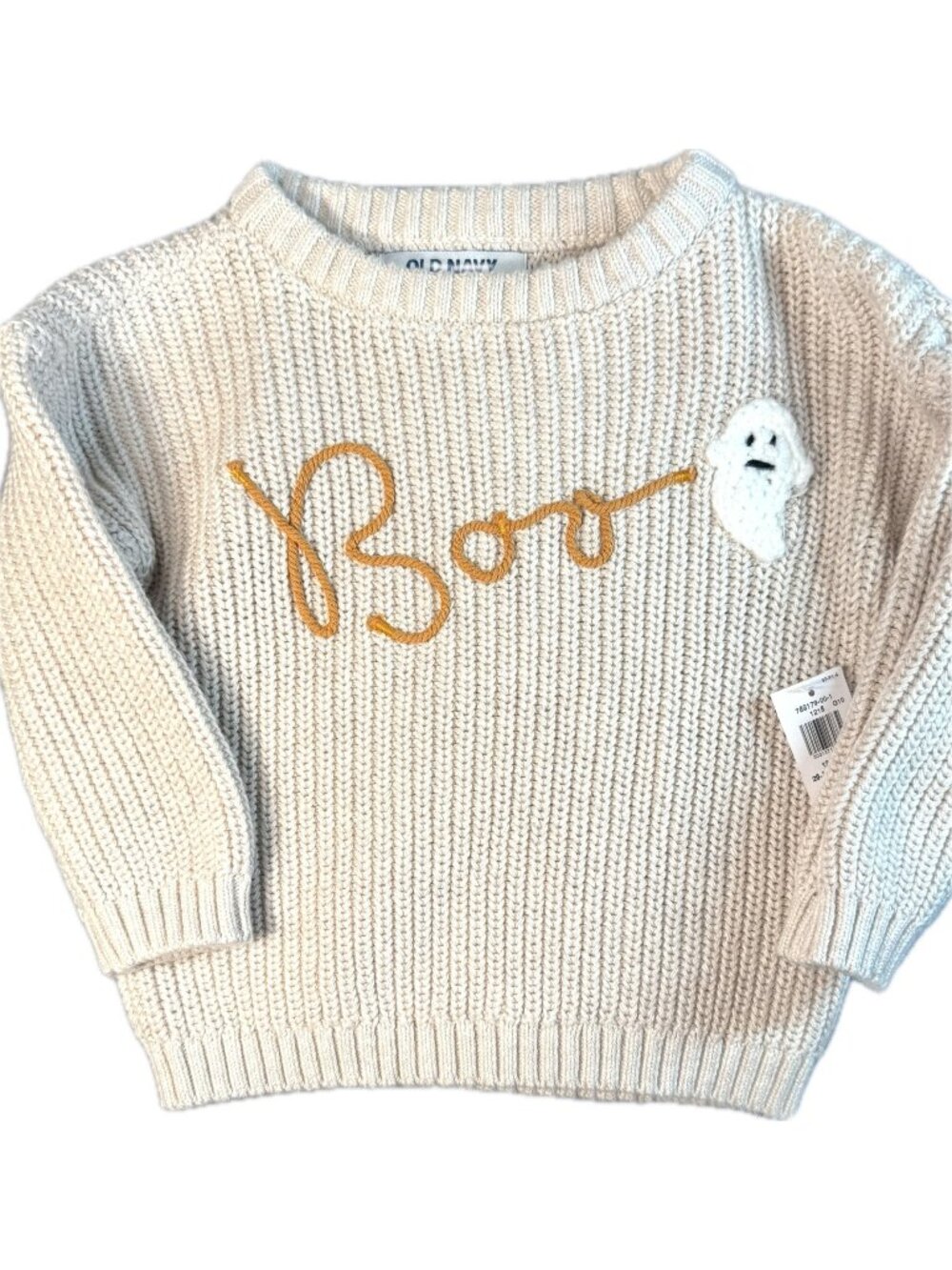 Old Navy 12m 18m NWT neutral Halloween Sweater BOO ghost Fall embroidered unisex